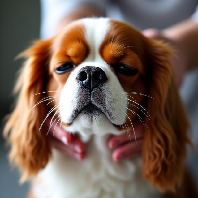 Relaxed dog receiving a professional massage